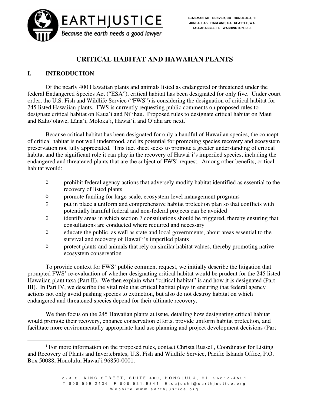 Critical Habitat and Hawaiian Plants