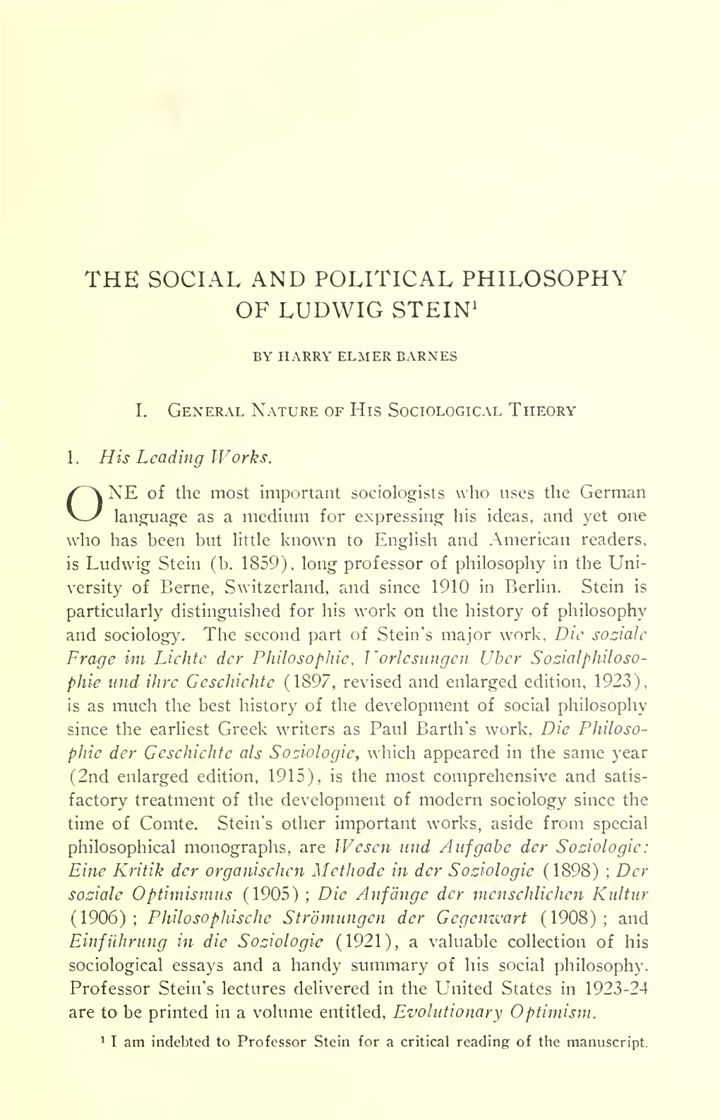 The Social and Political Philosophy of Ludwig Stein