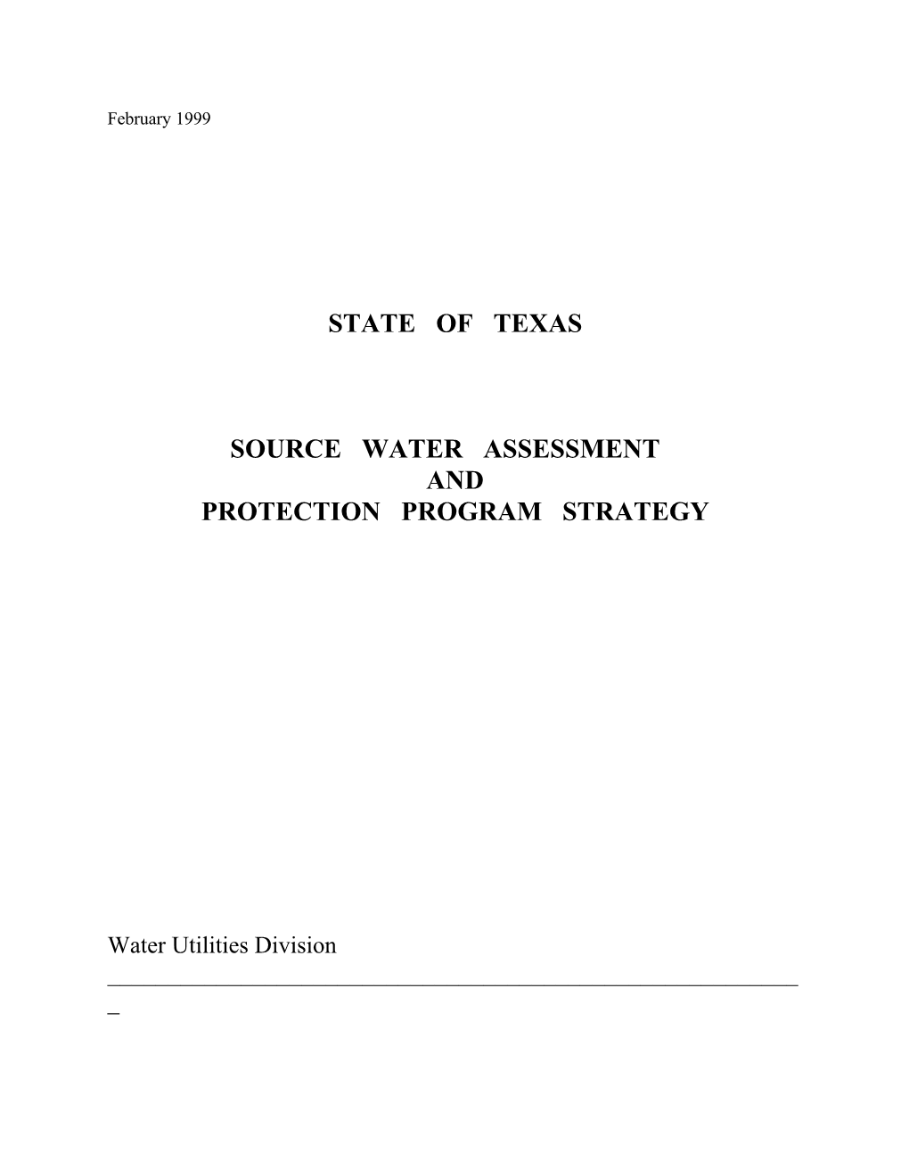 State of Texas Source Water Assessment and Protection Program