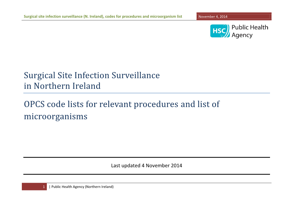 Surgical Site Infection Surveillance in Northern Ireland OPCS Code Lists