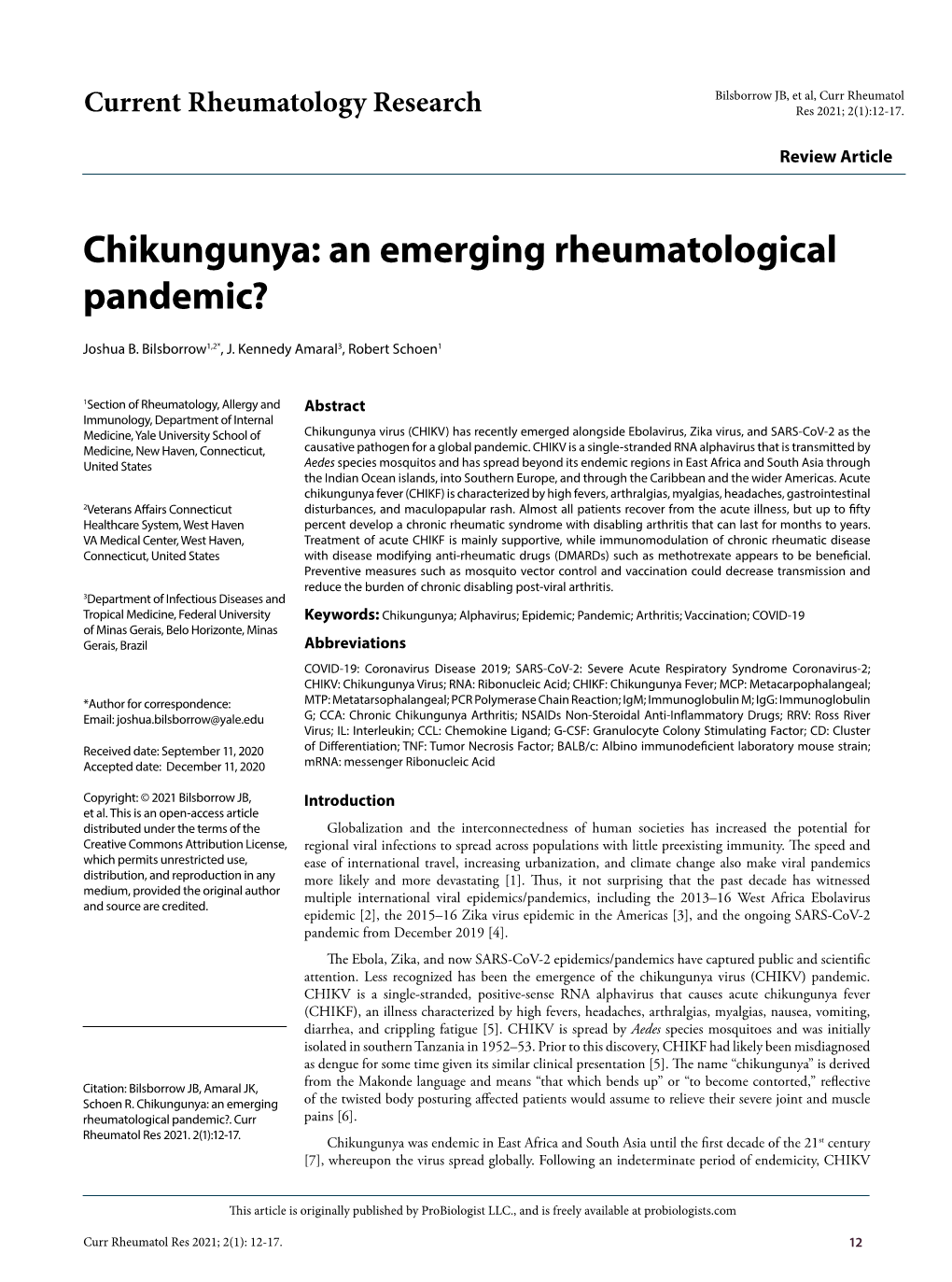 Chikungunya: an Emerging Rheumatological Pandemic?