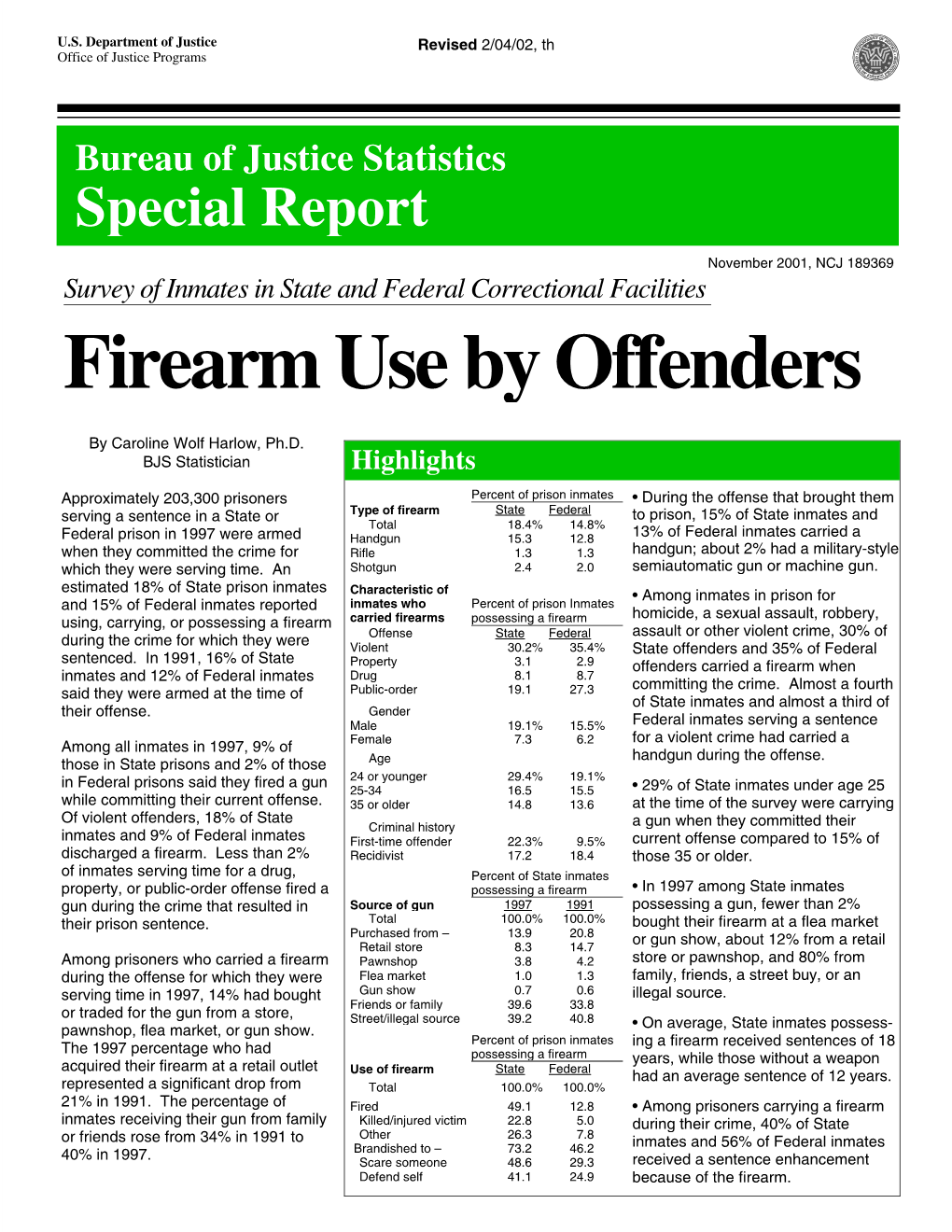 Firearm Use by Offenders