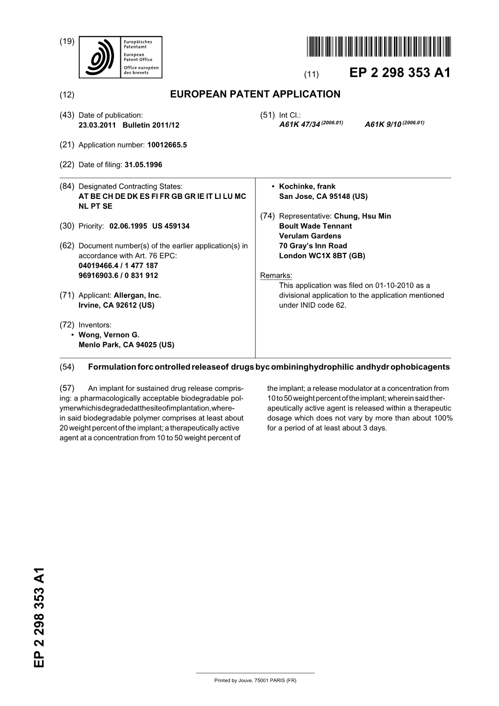 Formulation for Controlled Release of Drugs by Combining Hydrophilic And