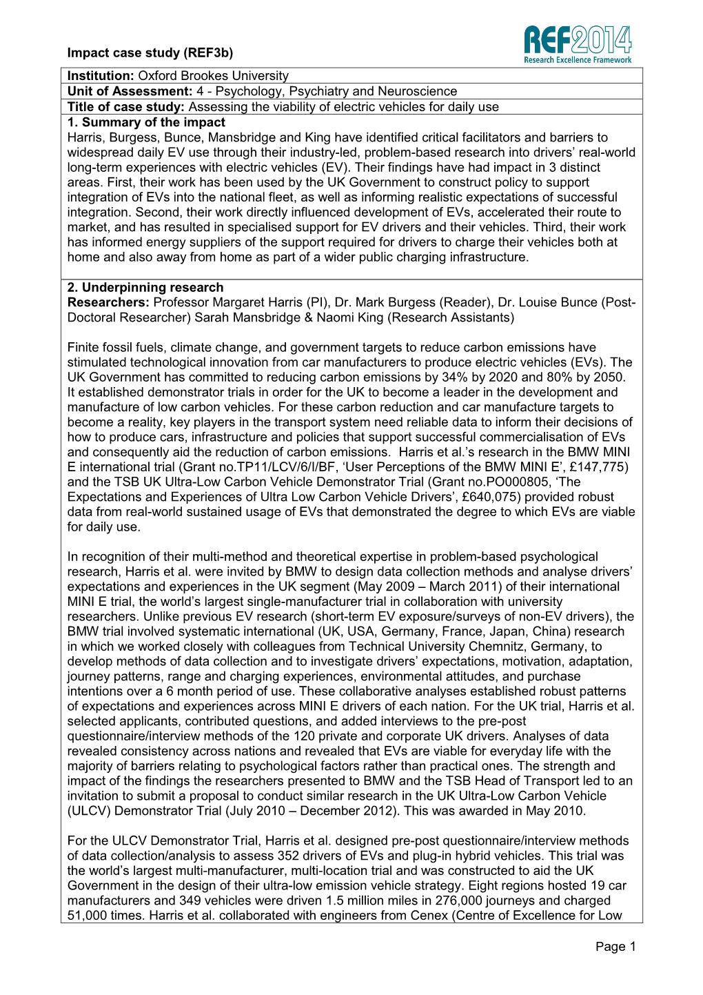 Impact Case Study (Ref3b) Page 1 Institution: Oxford Brookes University Unit of Assessment: 4