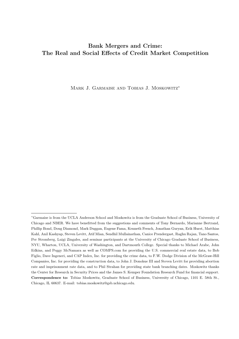 Bank Mergers and Crime: the Real and Social Effects of Credit Market Competition