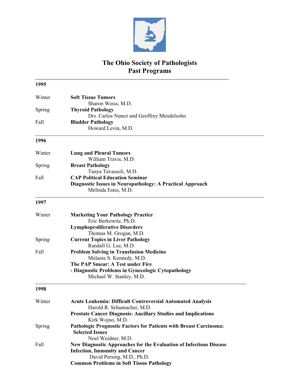 The Ohio Society of Pathologists Past Programs