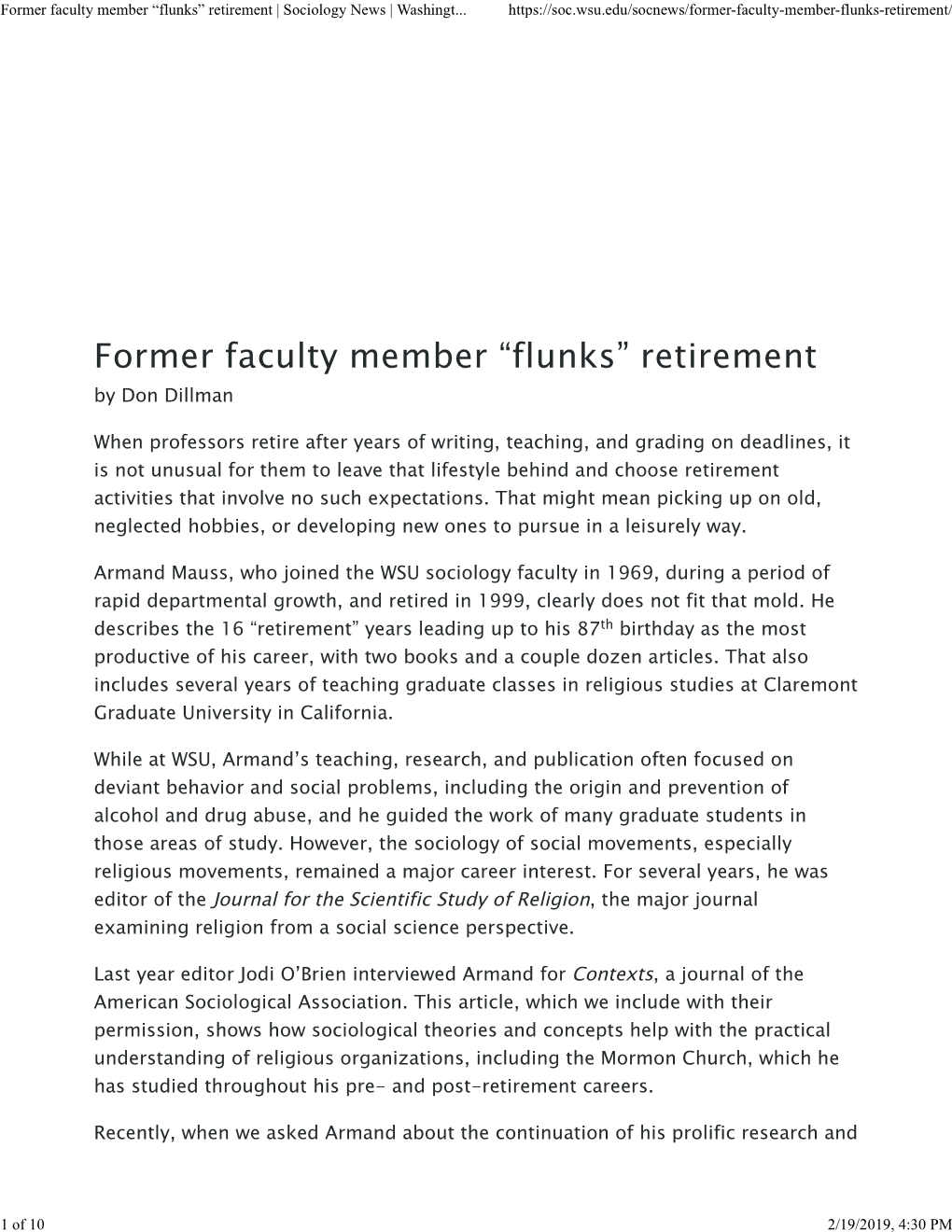 Former Faculty Member “Flunks” Retirement | Sociology News | Washingt