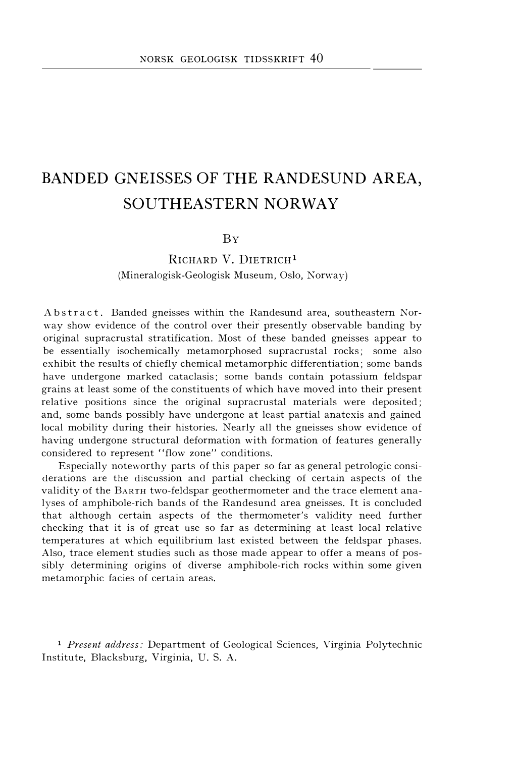 Banded Gneisses of the Randesund Area, Southeastern Norway