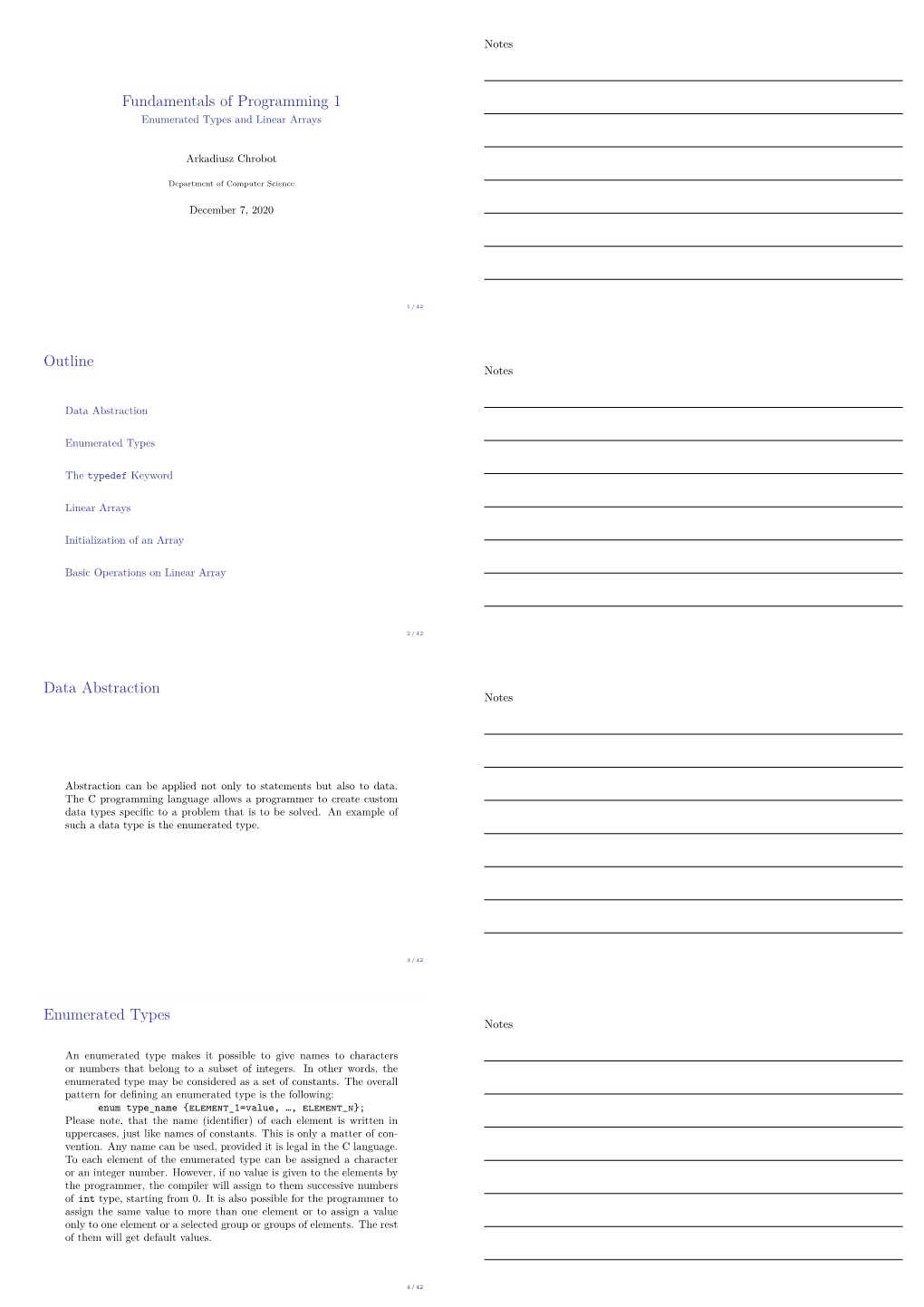 Fundamentals of Programming 1 Enumerated Types and Linear Arrays