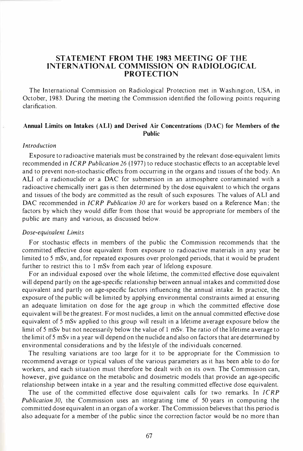 Introduction I C RP Publication 30 Dose-Equivalent Limits ICRP