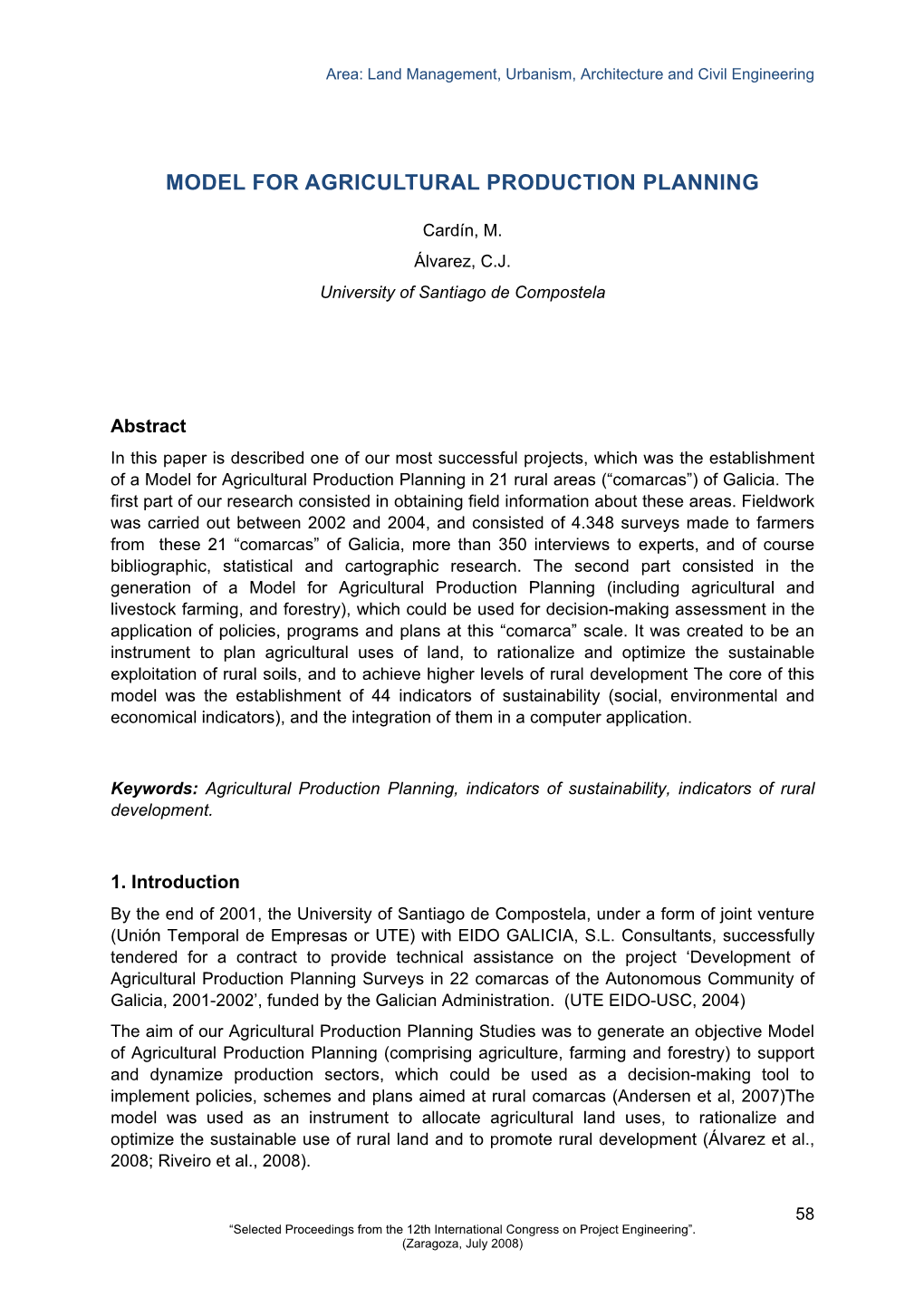 Model for Agricultural Production Planning