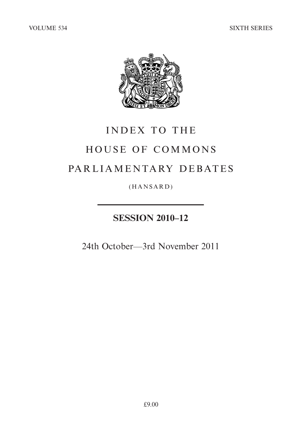 Index to the House of Commons Parliamentary