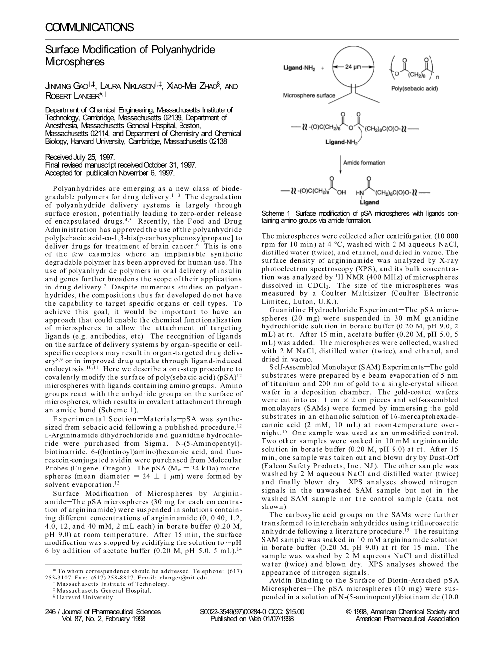 Surface Modification of Polyanhydride Microspheres