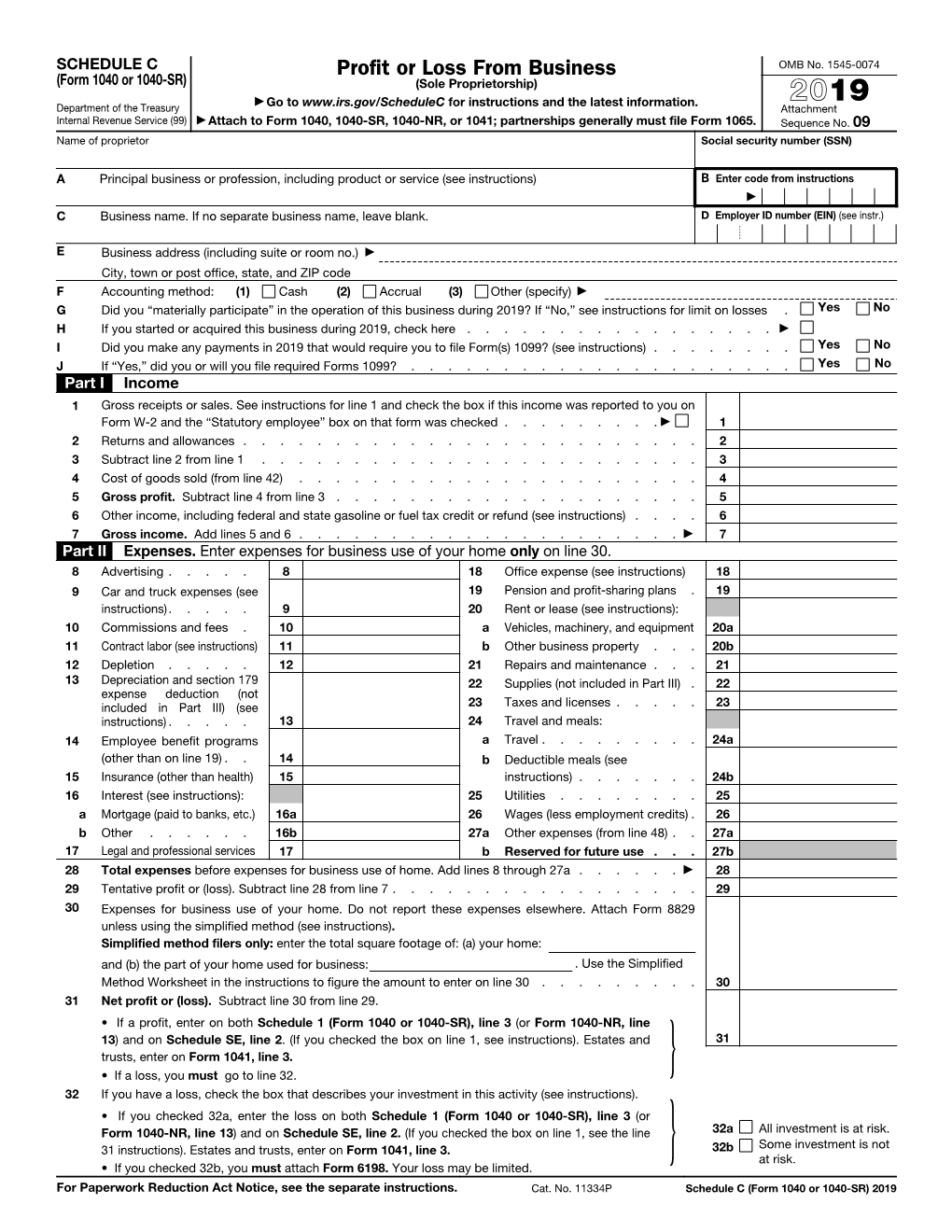 2019 Schedule C (Form 1040 Or 1040-SR) 2019 Page 2 Part III Cost of Goods Sold (See Instructions)