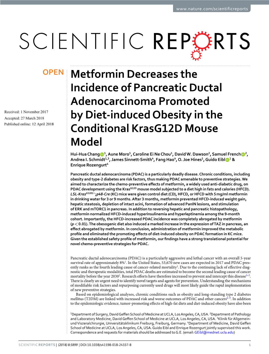 Metformin Decreases the Incidence of Pancreatic Ductal Adenocarcinoma