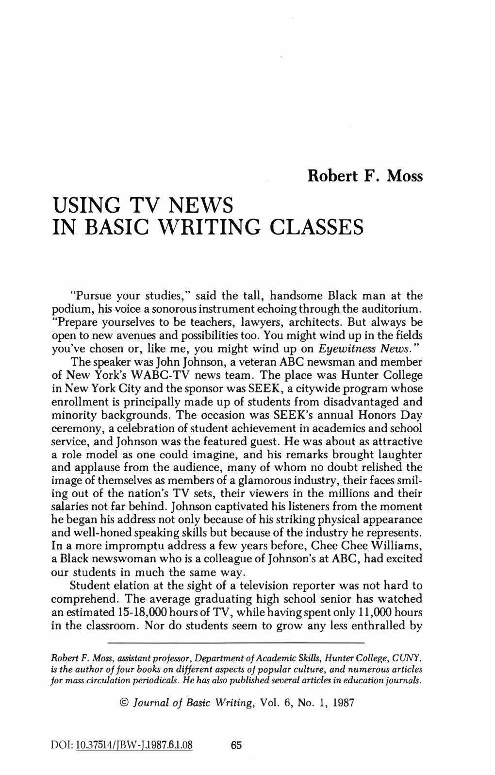 Using Tv News in Basic Writing Classes