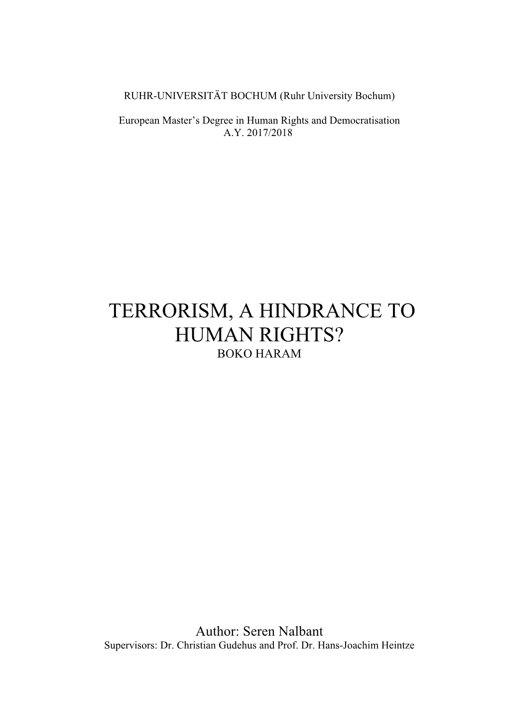 Terrorism, a Hindrance to Human Rights? Boko Haram