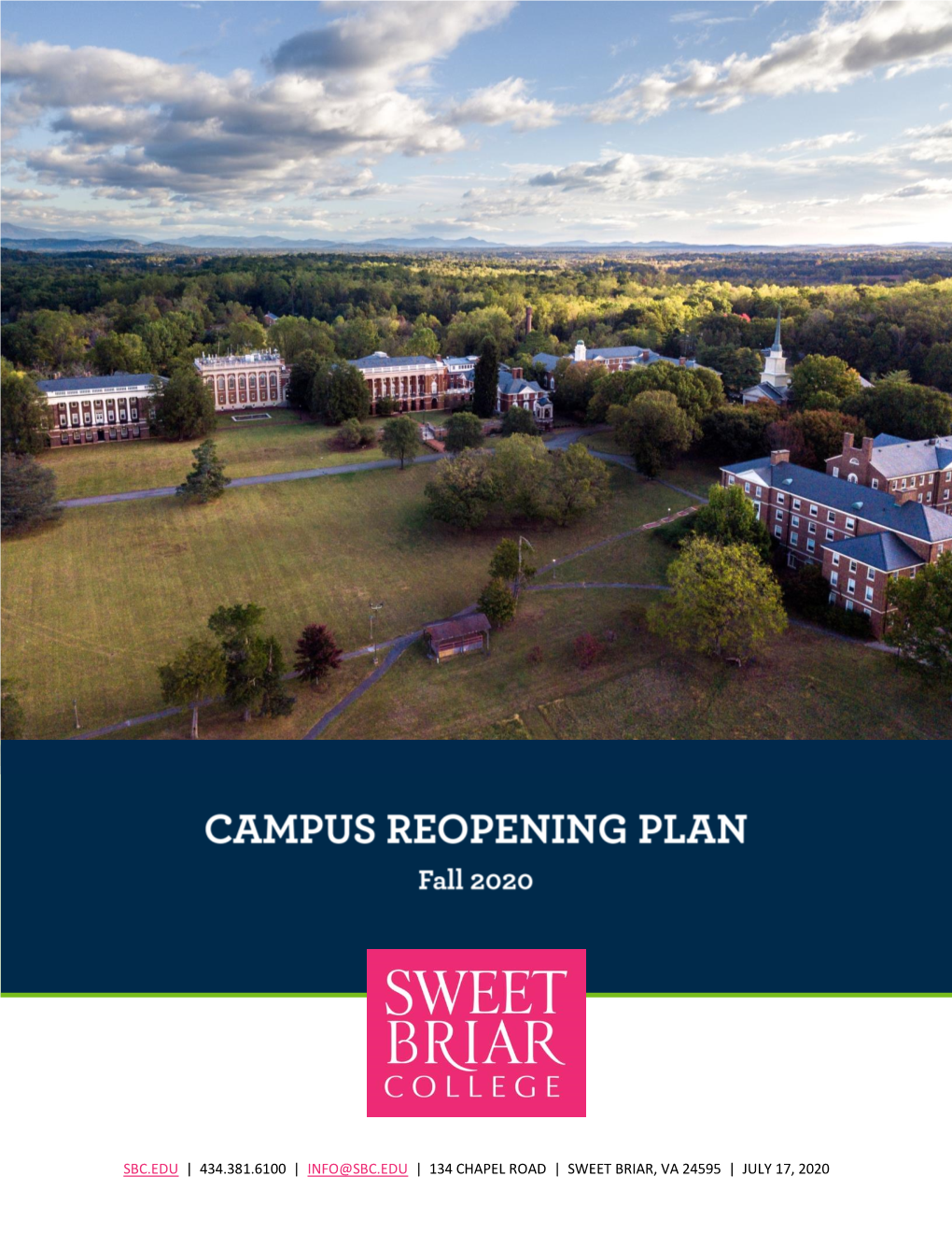 Sweet Briar College Campus Reopening Plan SBC.EDU