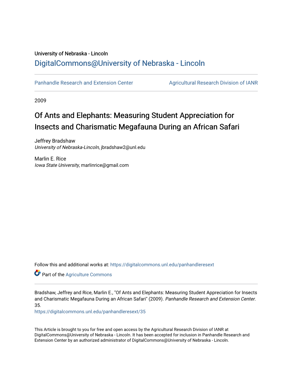 Of Ants and Elephants: Measuring Student Appreciation for Insects and Charismatic Megafauna During an African Safari