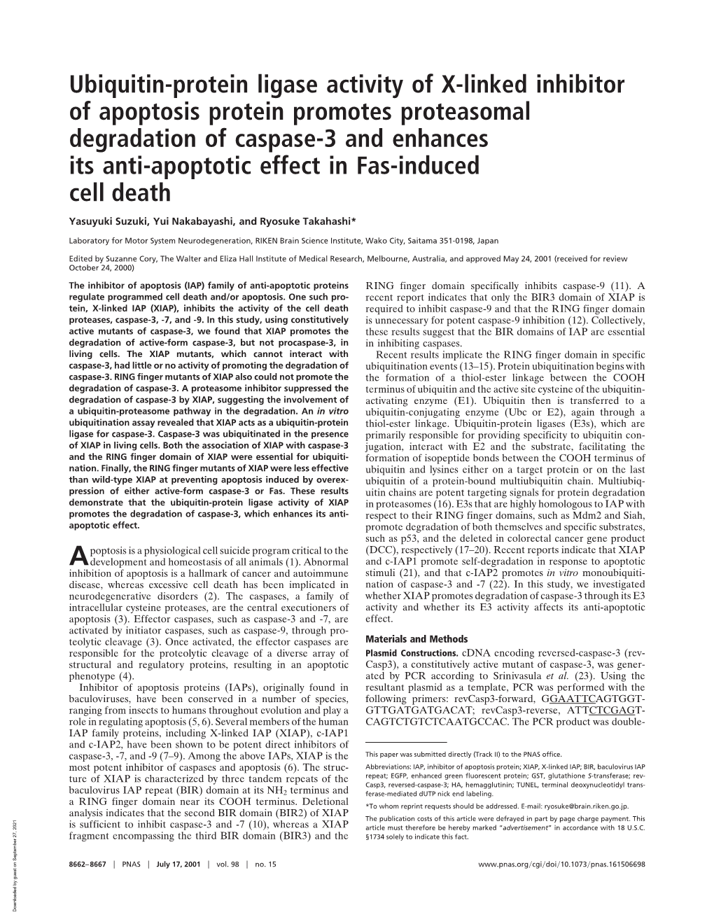 Ubiquitin-Protein Ligase Activity of X-Linked Inhibitor Of