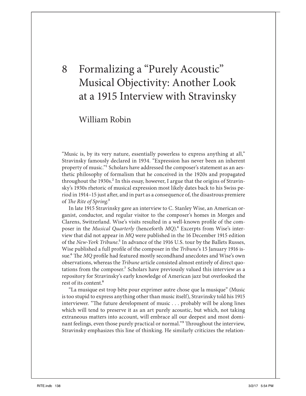 Musical Objectivity: Another Look at a 1915 Interview with Stravinsky