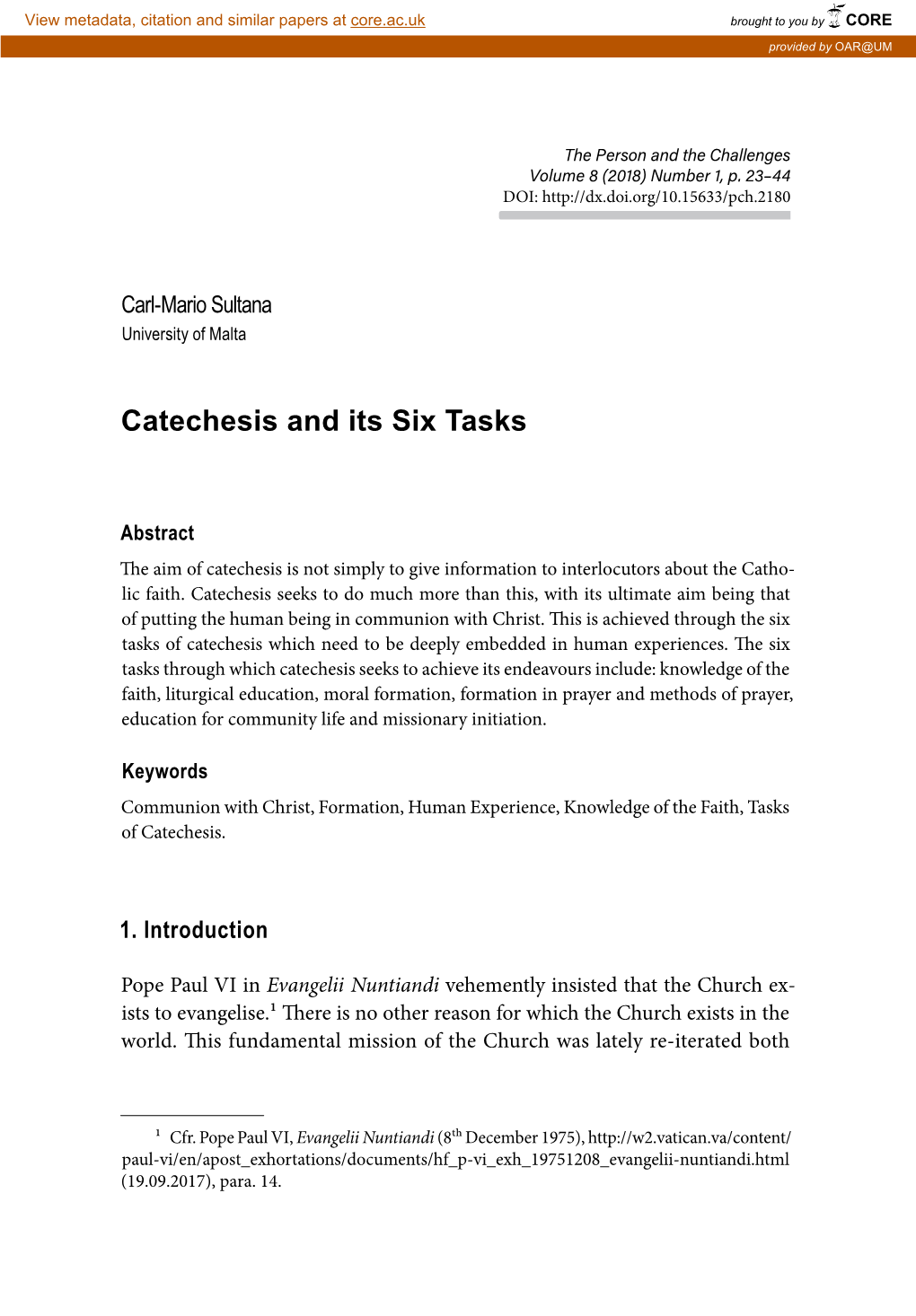 Catechesis and Its Six Tasks