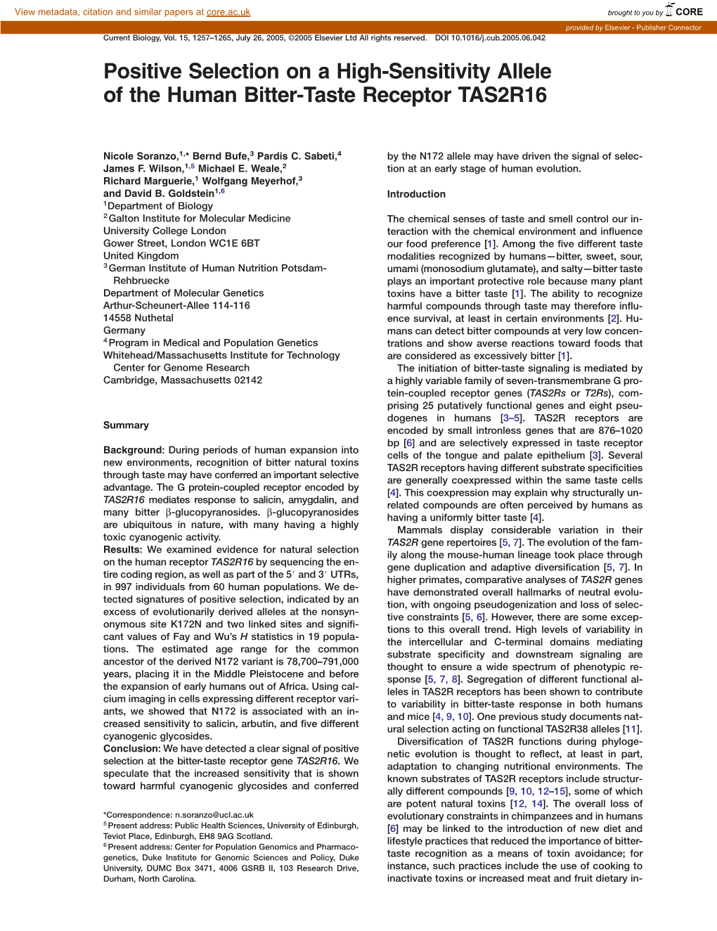 Positive Selection on a High-Sensitivity Allele of the Human Bitter-Taste Receptor TAS2R16