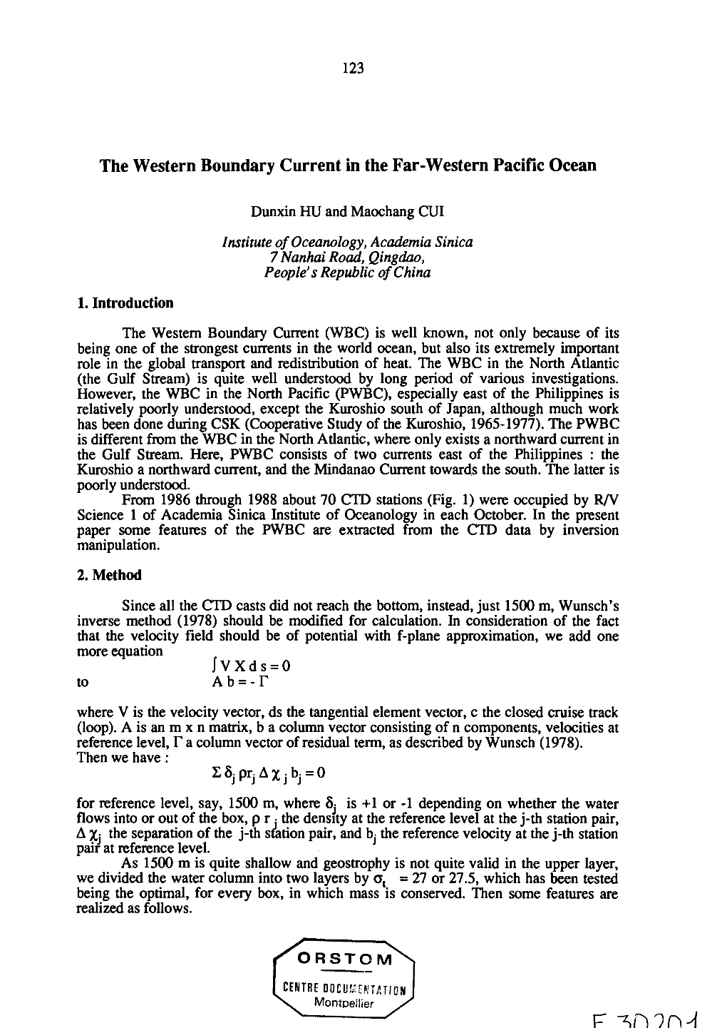 The Western Boundary Current in the Far Western Pacific Ocean 123 Peter Hacker, Eric Firing, Roger Lukas, Philipp L