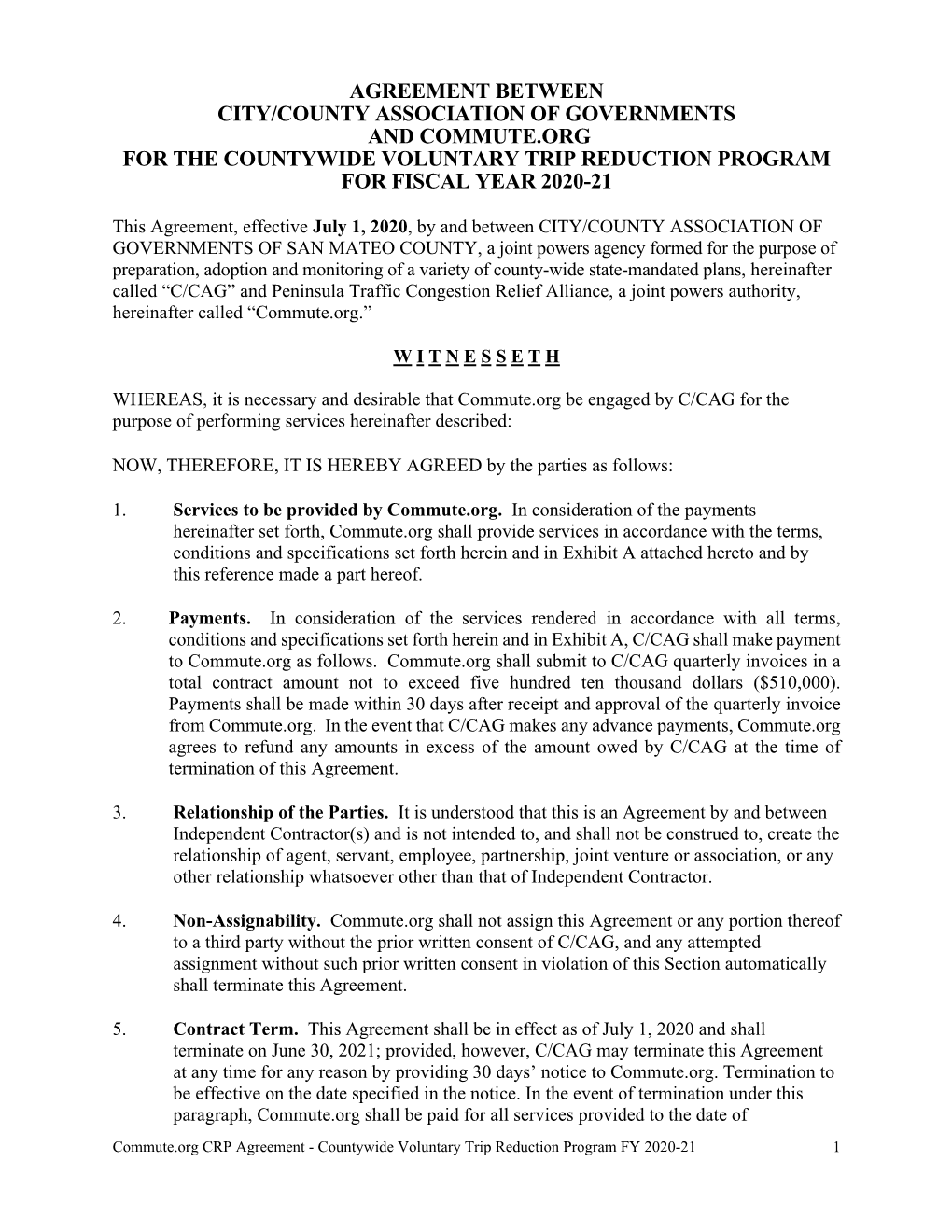 Commute.Org CRP FY21 Agreement