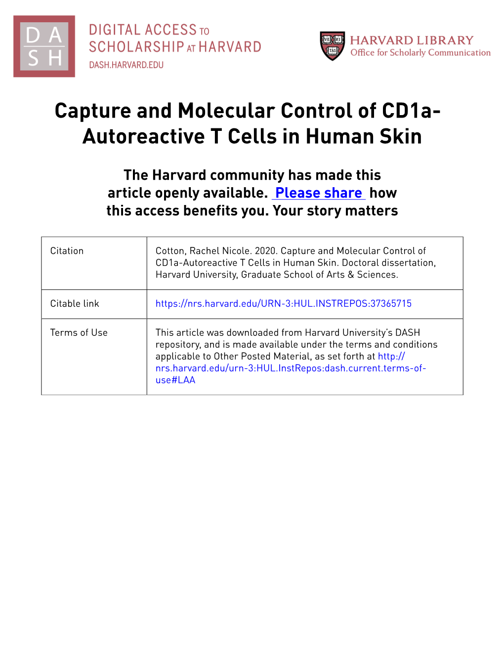 Capture and Molecular Control of Cd1a- Autoreactive T Cells in Human Skin