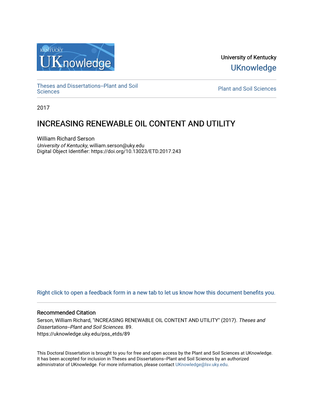 Increasing Renewable Oil Content and Utility