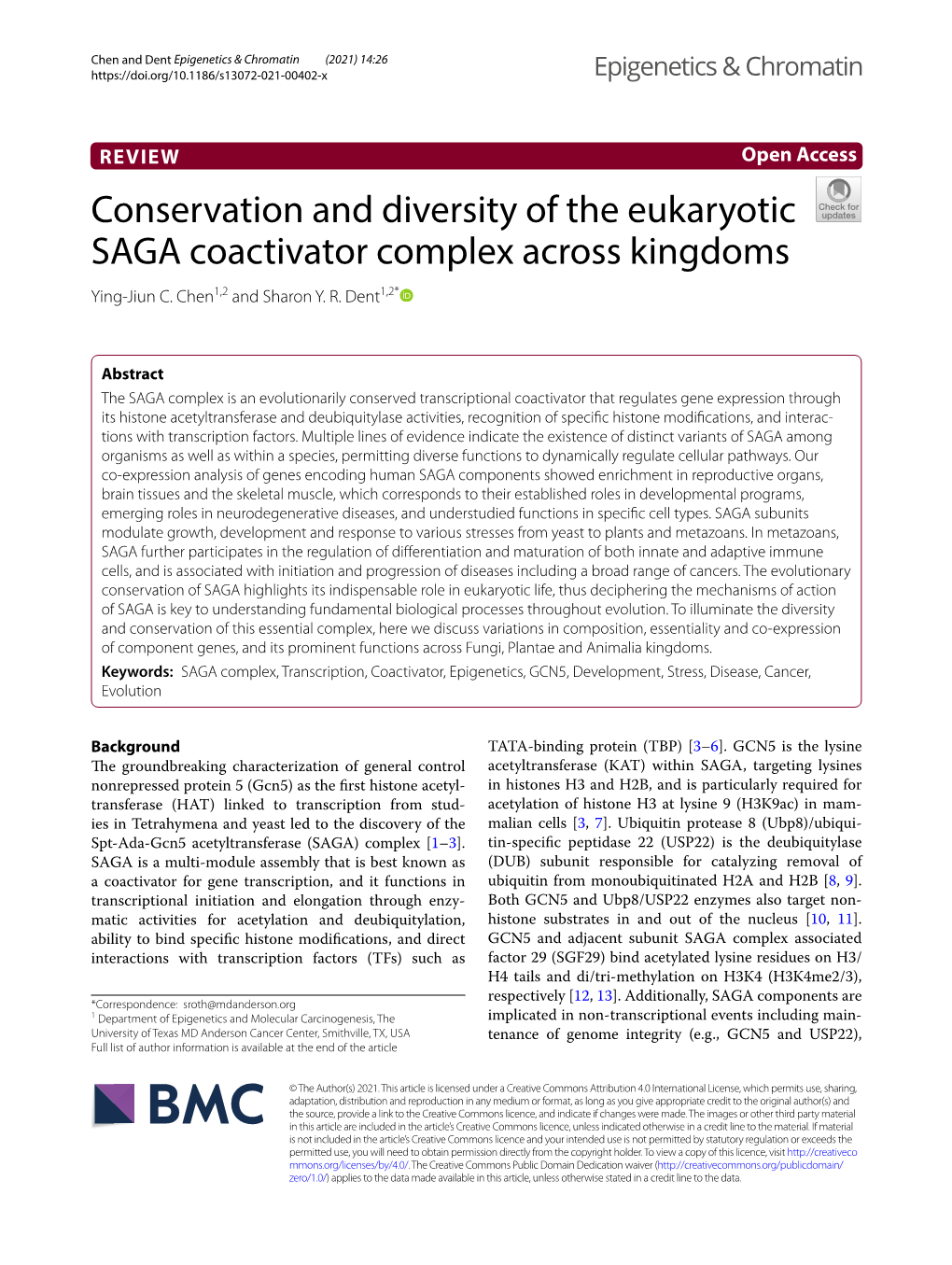 Conservation and Diversity of the Eukaryotic SAGA Coactivator Complex Across Kingdoms Ying‑Jiun C