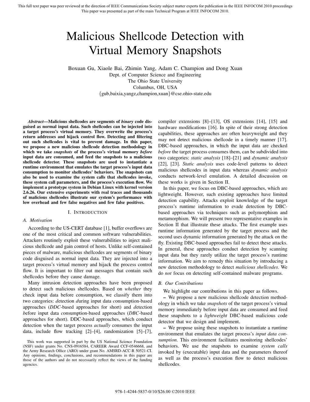 Malicious Shellcode Detection with Virtual Memory Snapshots