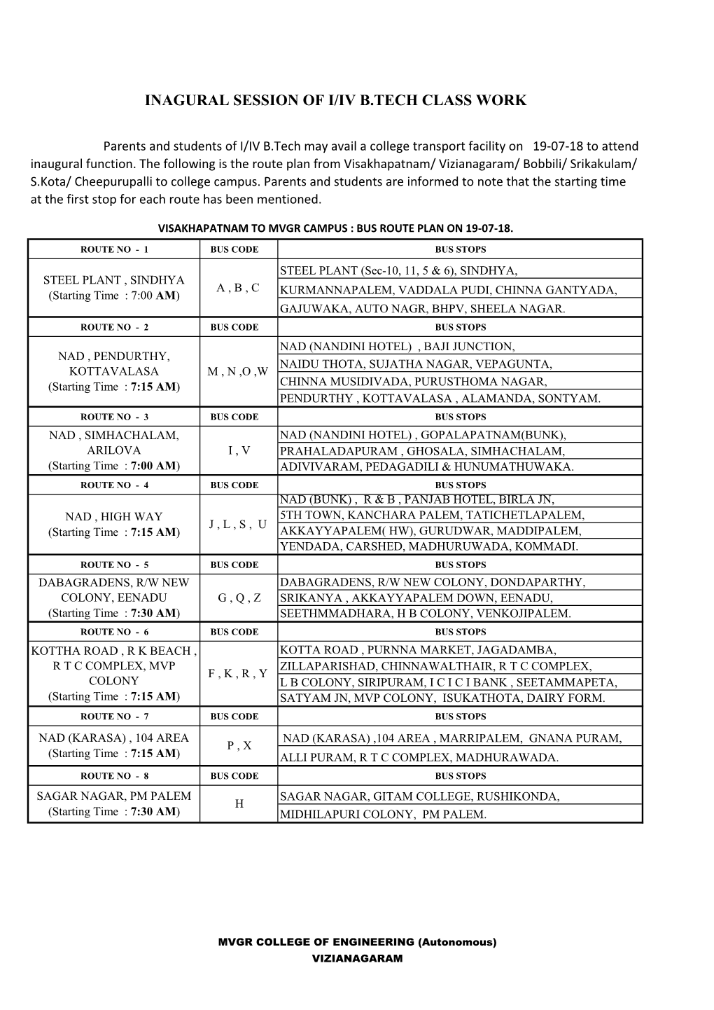 Bus Route Plan on 19-07-18