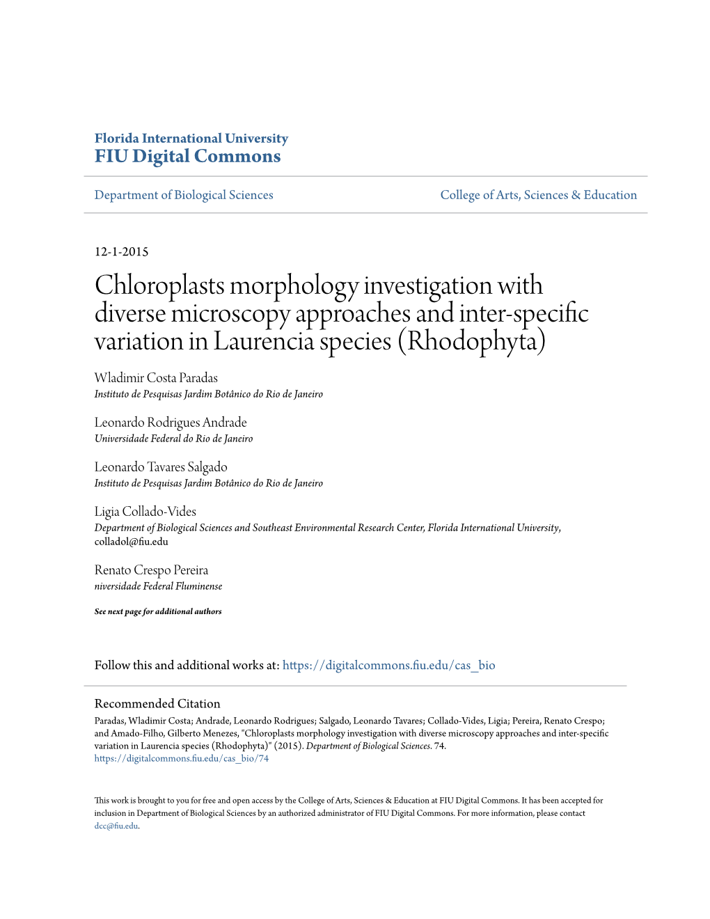 Chloroplasts Morphology Investigation With