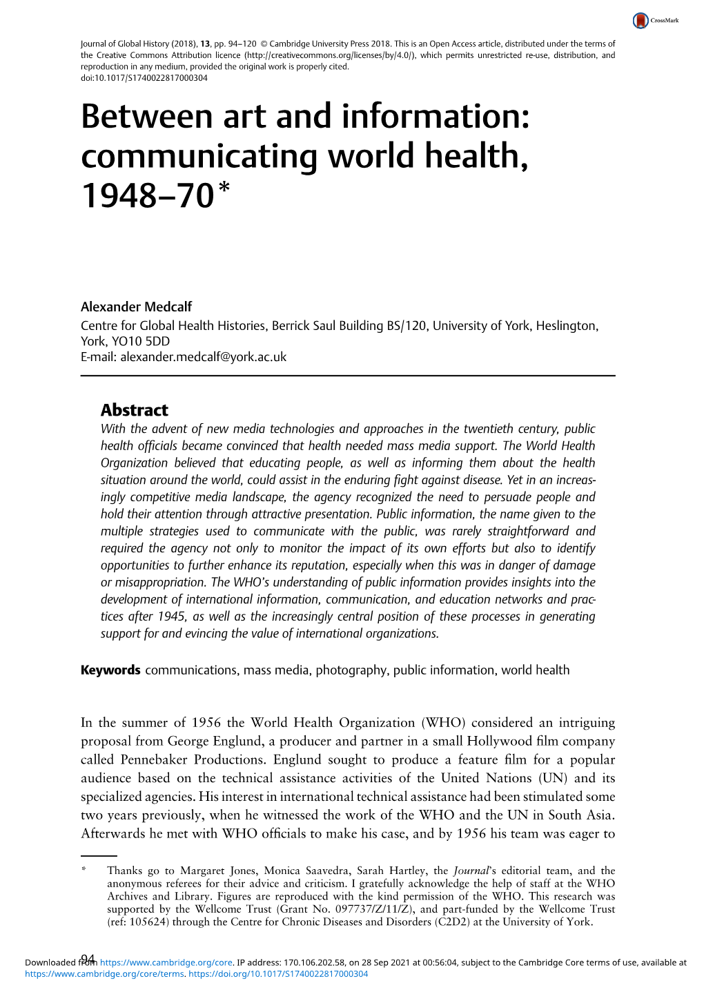 Between Art and Information: Communicating World Health, 1948–70*