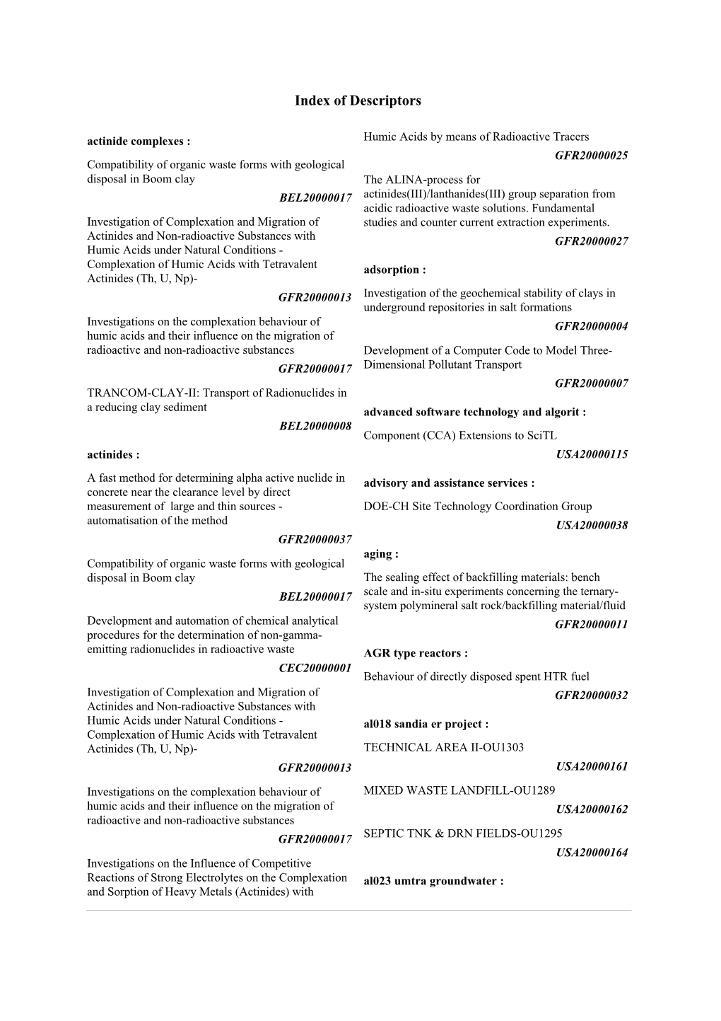 Index of Descriptors