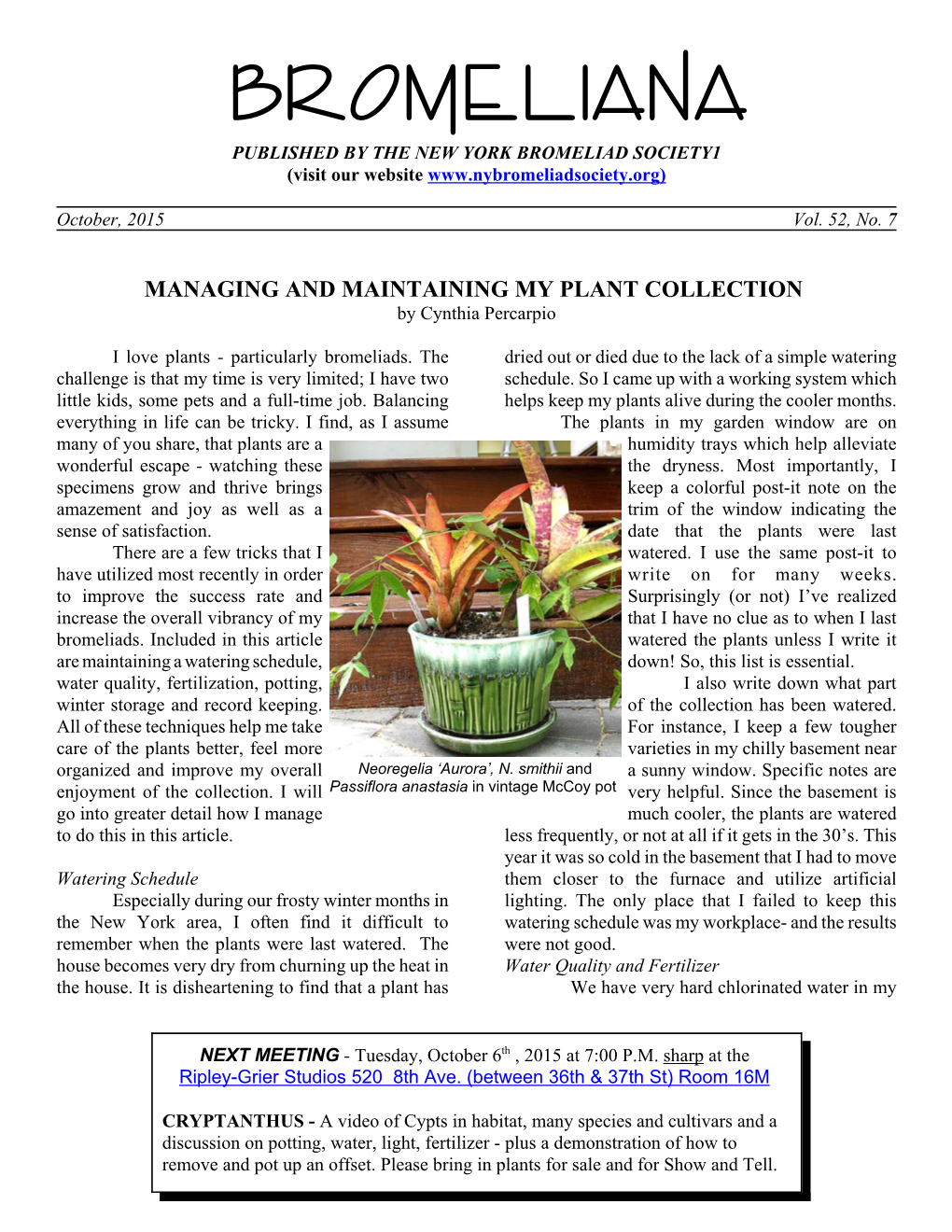 BROMELI ANA PUBLISHED by the NEW YORK BROMELIAD SOCIETY1 (Visit Our Website