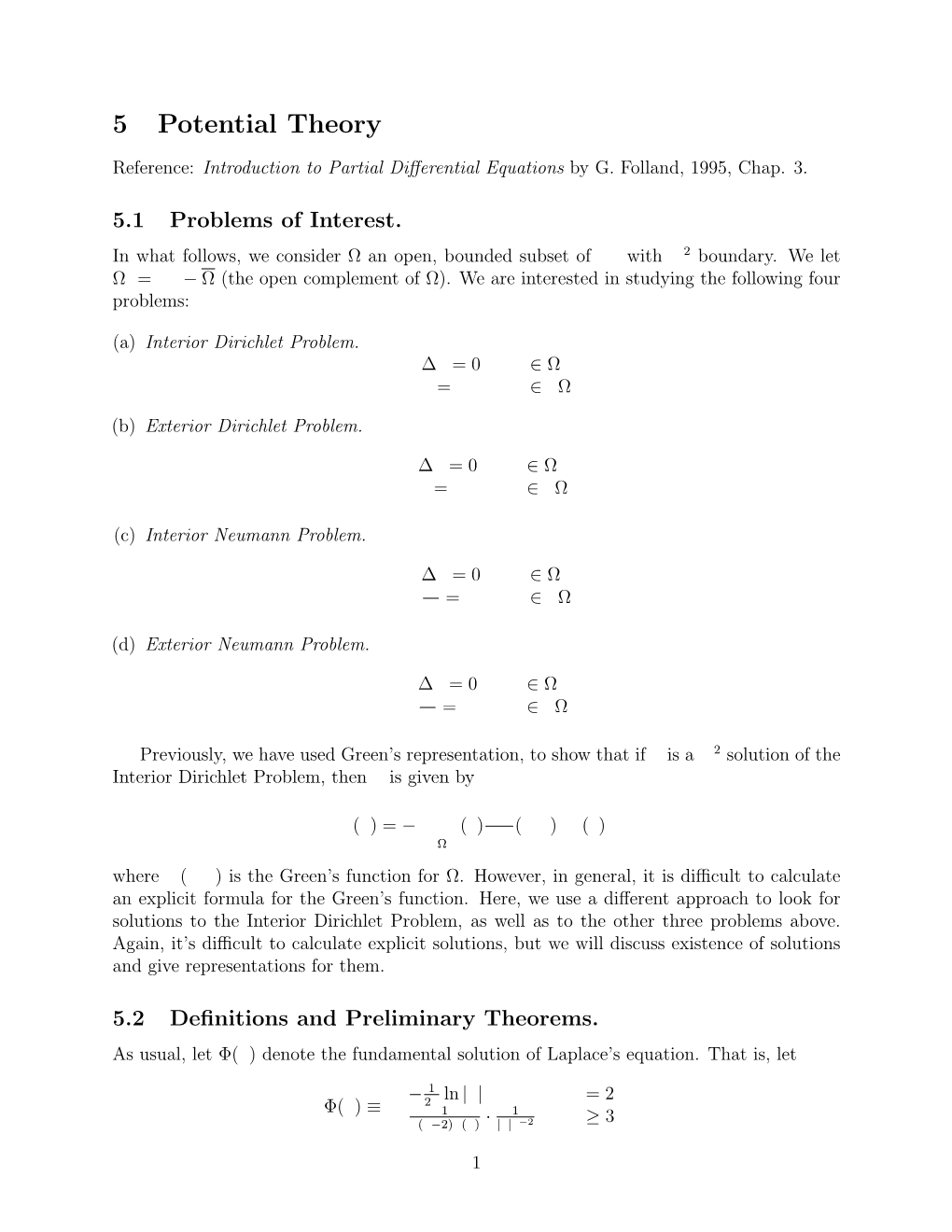 5 Potential Theory