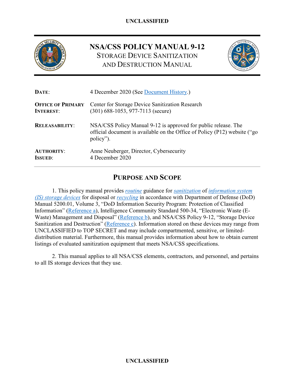 Nsa/Css Policy Manual 9-12 Storage Device Sanitization and Destruction Manual