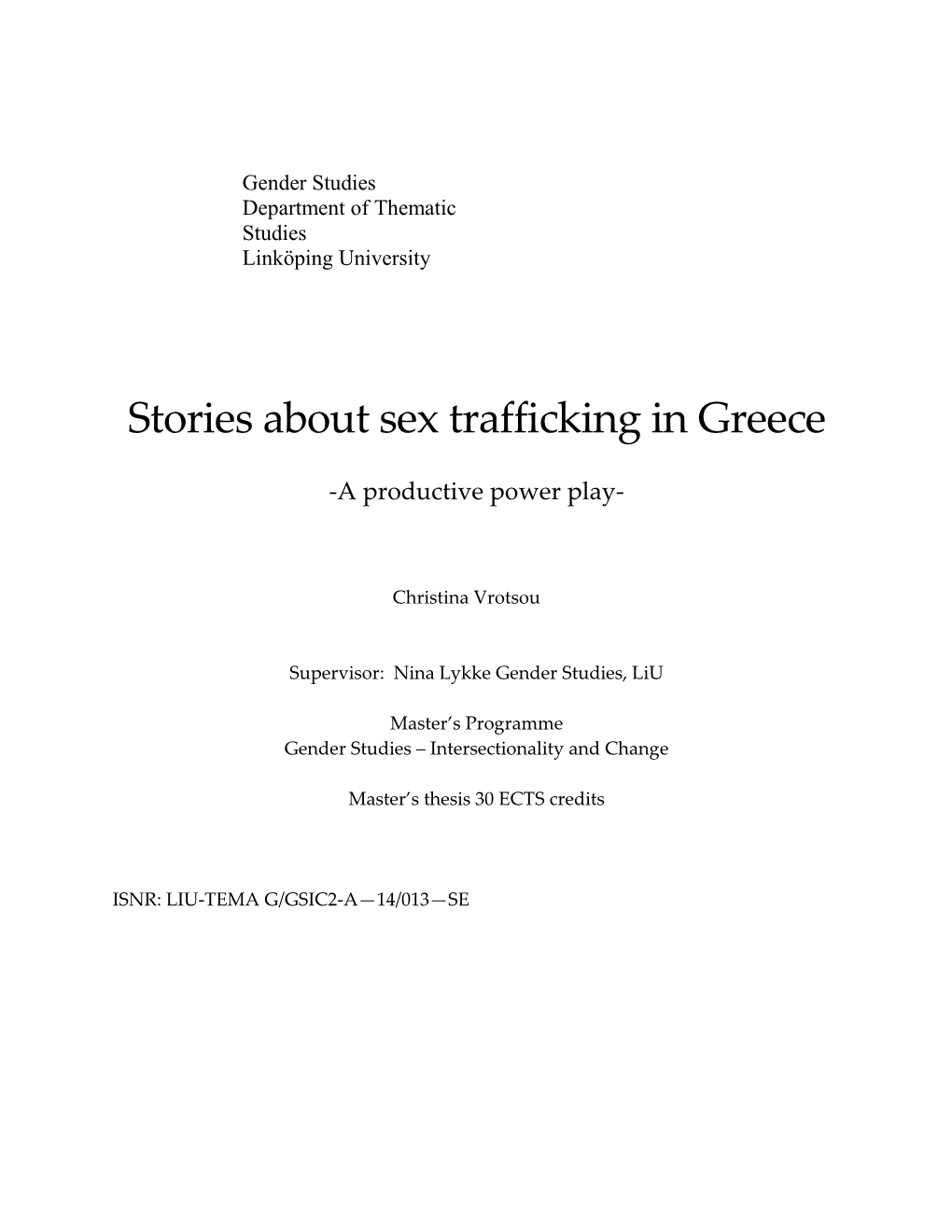 Stories About Sex Trafficking in Greece