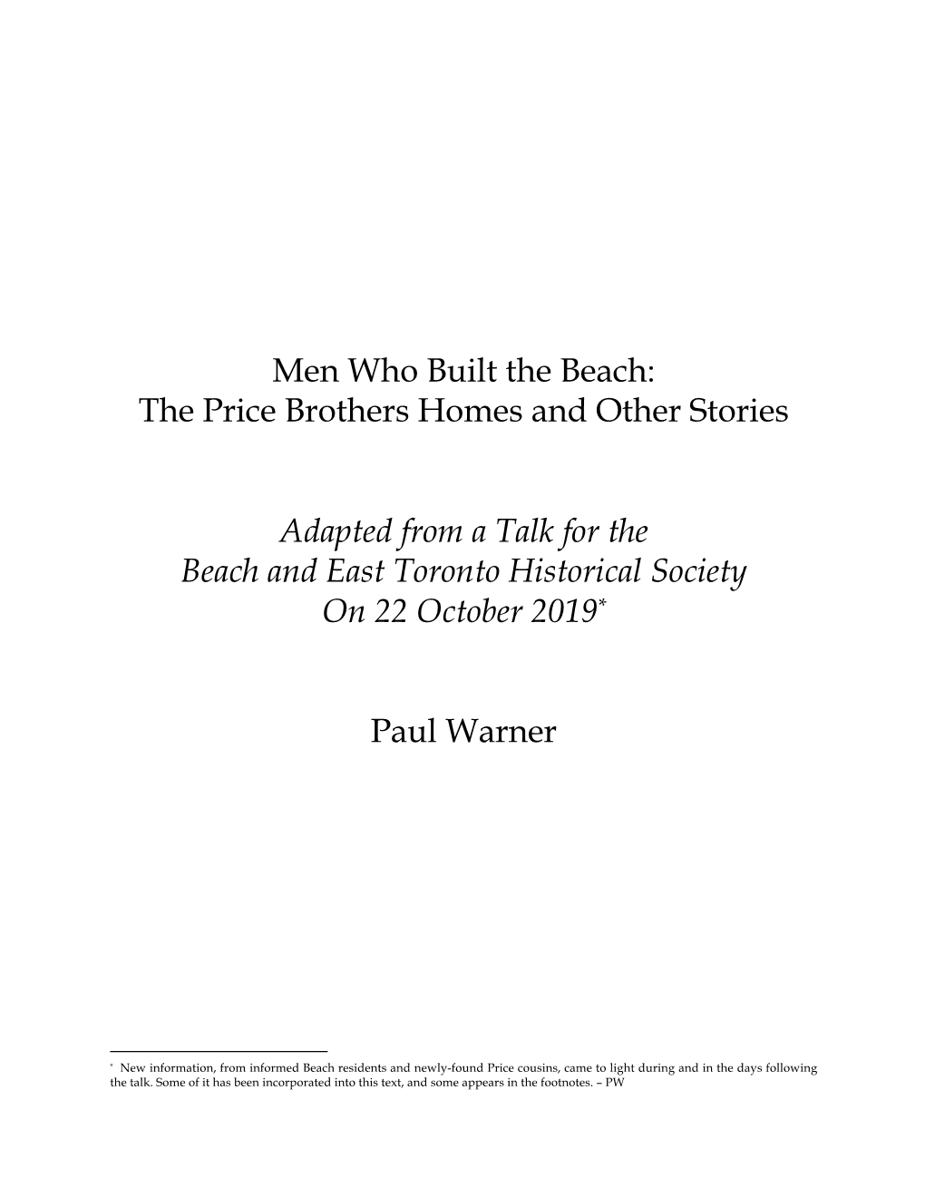 Men Who Built the Beach: the Price Brothers Homes and Other Stories