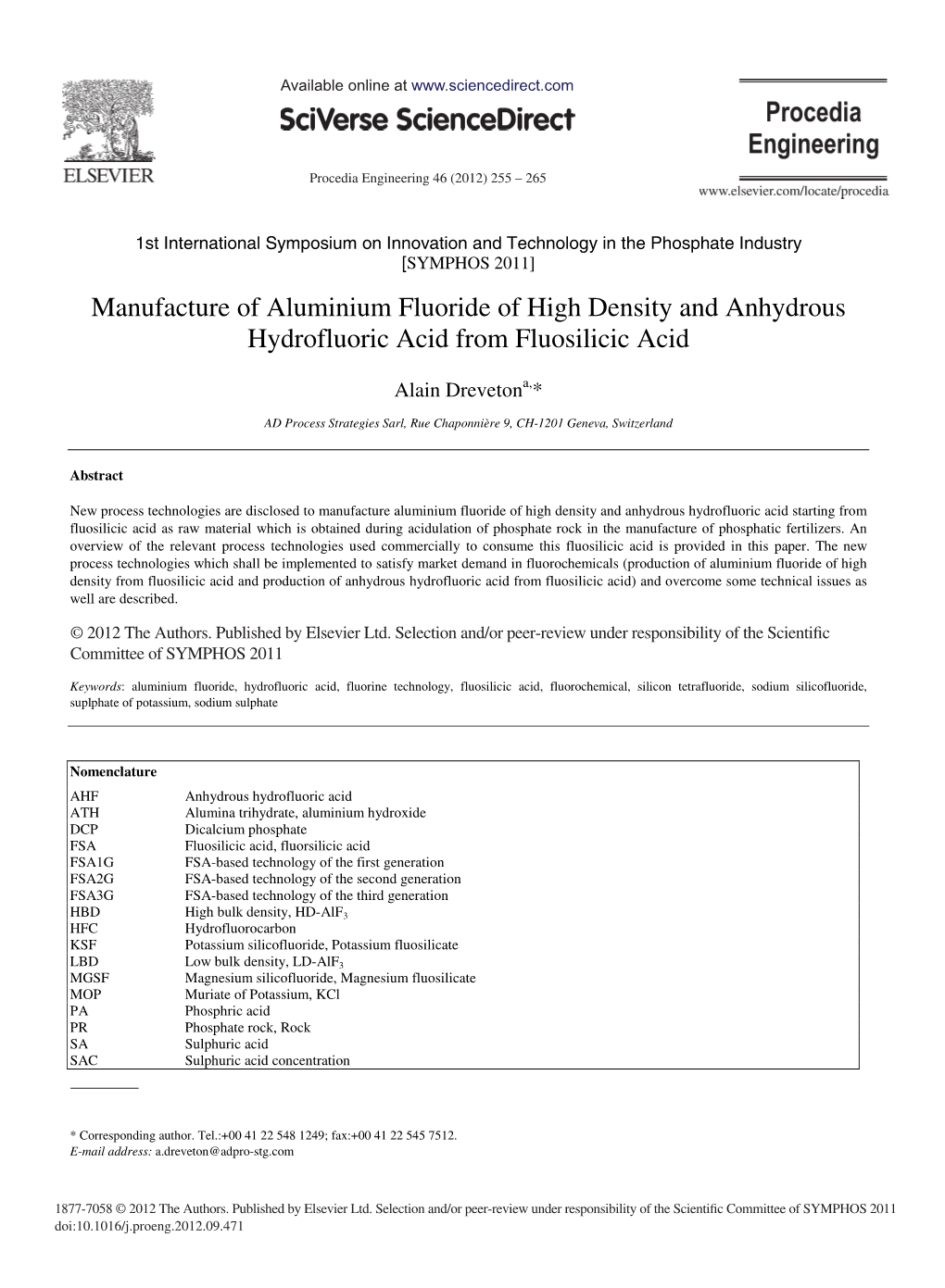 Manufacture of Aluminium Fluoride of High Density and Anhydrous Hydrofluoric Acid from Fluosilicic Acid