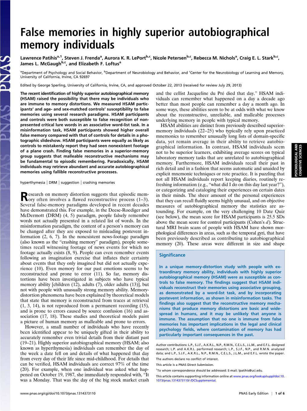 False Memories in Highly Superior Autobiographical Memory Individuals