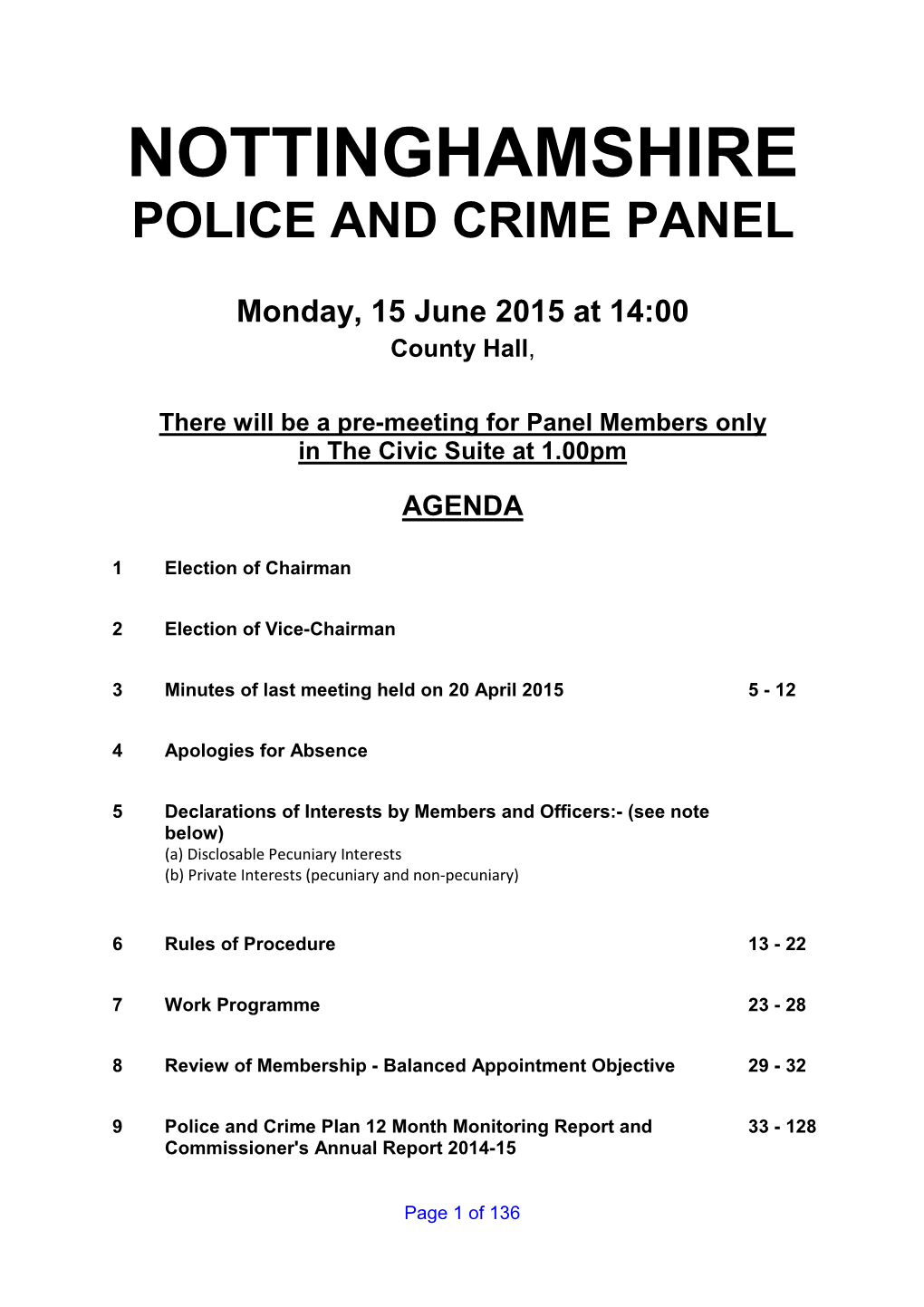 Nottinghamshire Police and Crime Panel