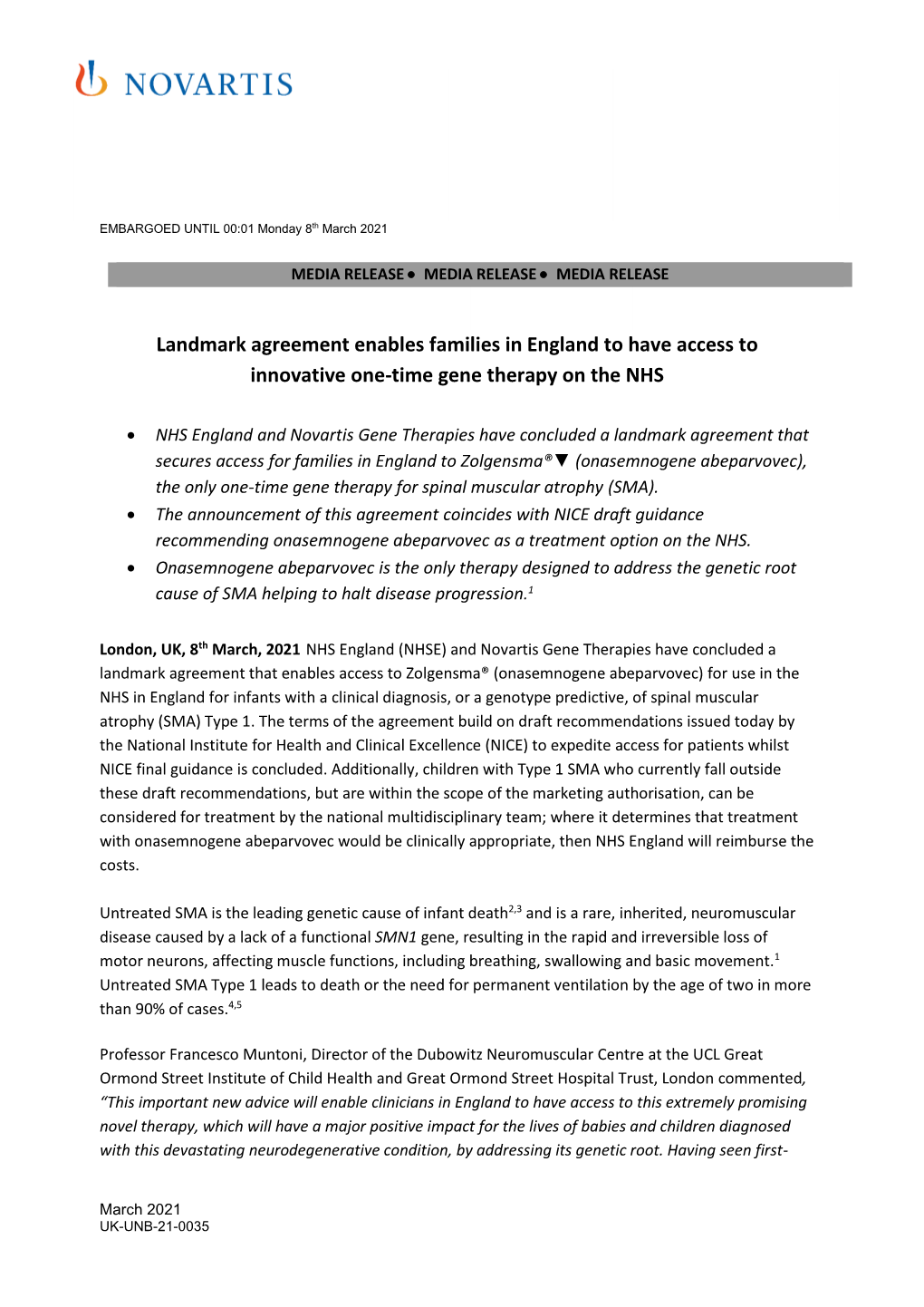 Landmark Agreement Enables Families in England to Have Access to Innovative One-Time Gene Therapy on the NHS