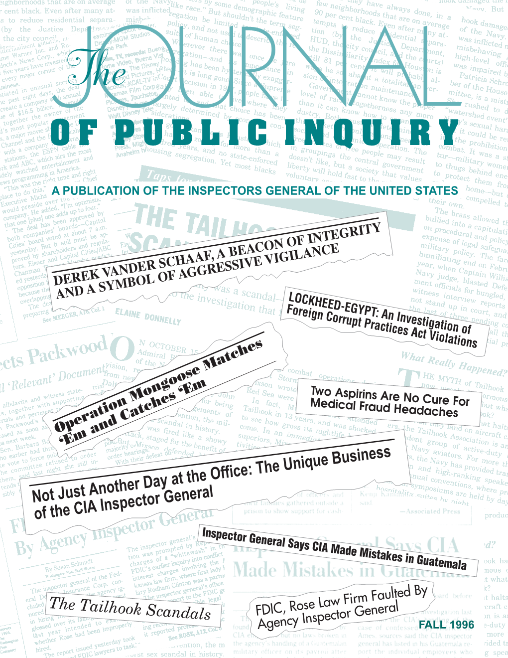 Journal of Public Inquiry Is a Publication of the Inspectors General of the United States