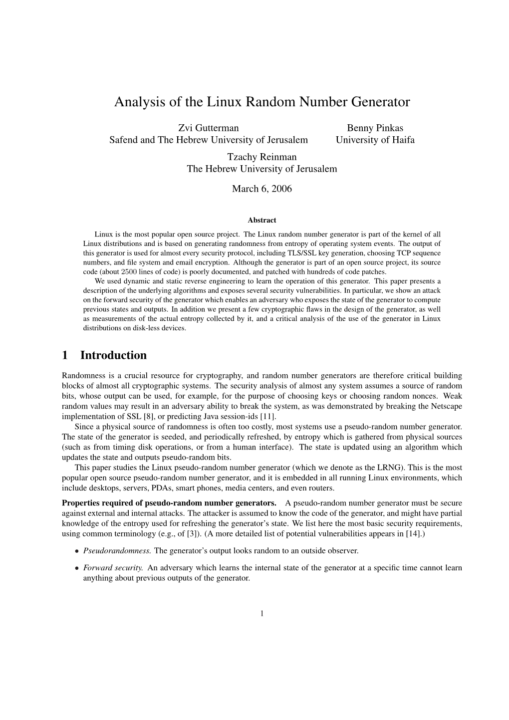 Analysis of the Linux Random Number Generator