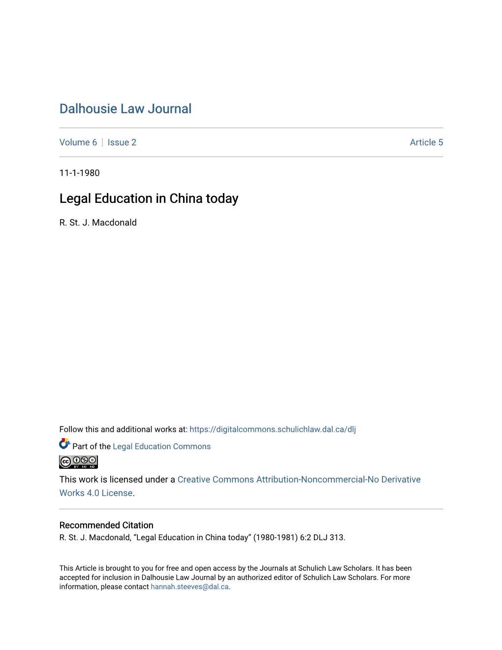 Legal Education in China Today