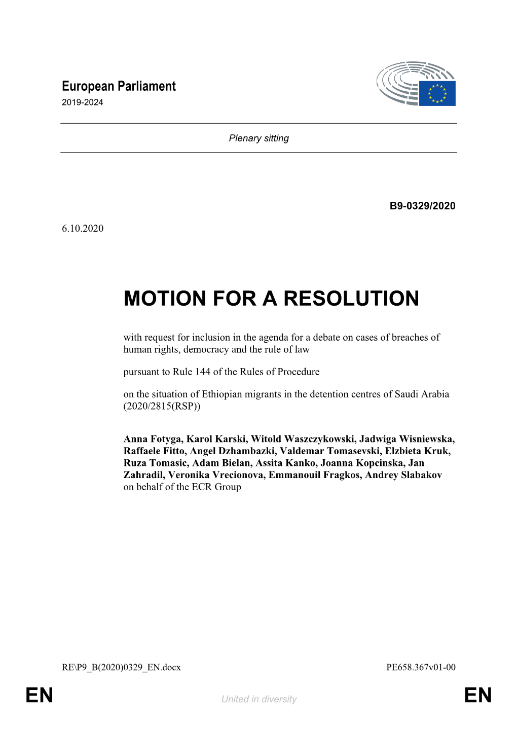 En En Motion for a Resolution